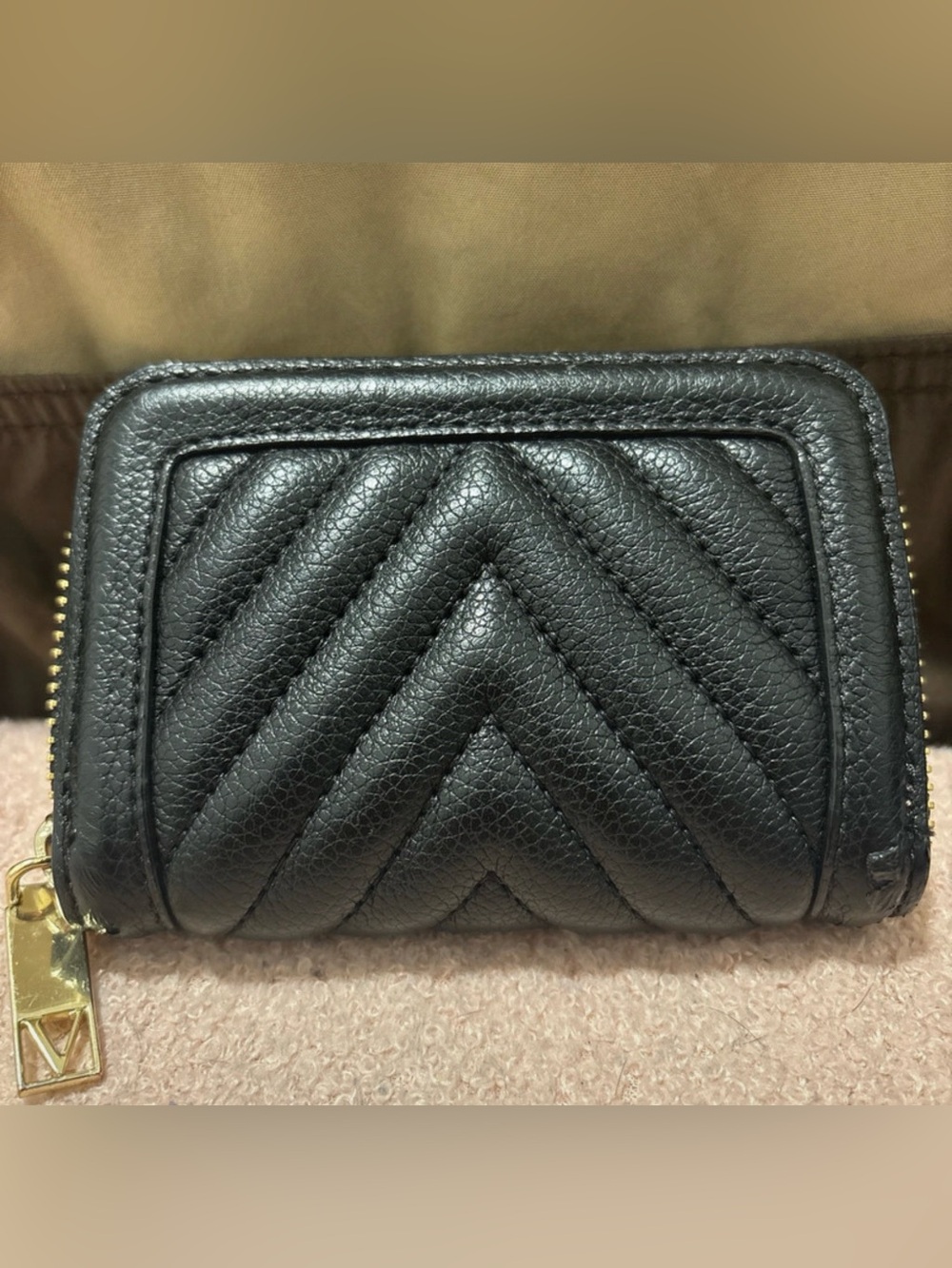 Victoria's Secret Black V Zip Wallet with Gold Logo - Picture 3 of 3
